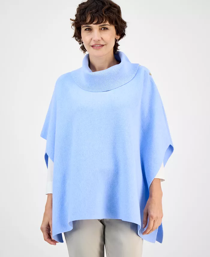 Women's Cowl-Neck Button-Detail Poncho