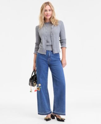 Women's Puff-Shoulder Pointelle-Knit Cardigan, Macy's Exclusive