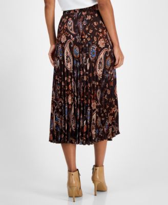Women's Printed Pull-On Pleated Midi Skirt 