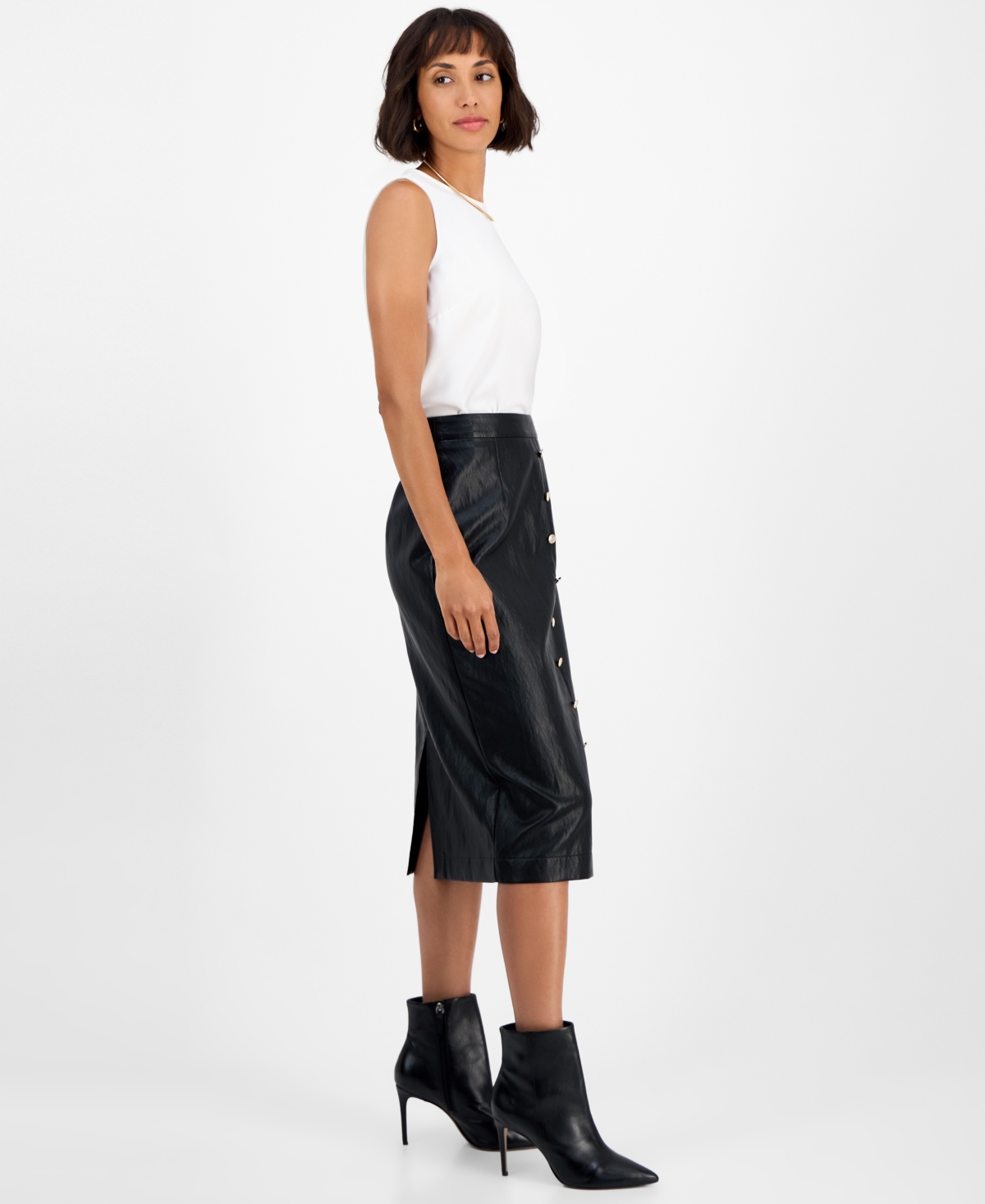 T Tahari Women's Faux-leather Midi Skirt In Black