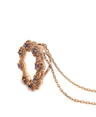 Suzy Levian Sterling Silver Sapphire & Created White Sapphire Crossing Circle Necklace