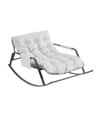 Rocking Chair with Extra-Wide leather Upholstered Gliding Chair Boucle Reclining Chair