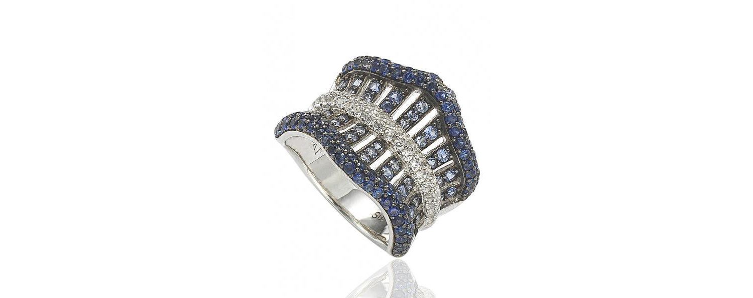 Suzy Levian Sterling Sapphire Crossing Ring