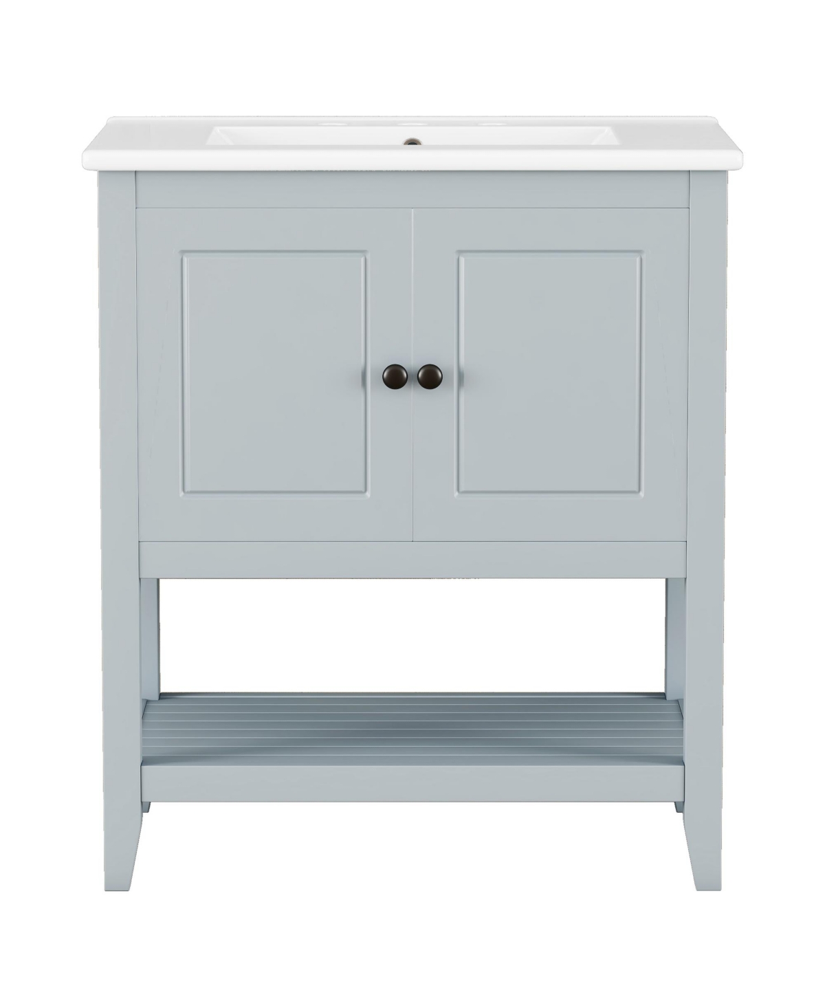 30" Modern Bathroom Vanity with Ceramic Sink, Solid Wood Frame, Open Shelf & Door Shelf Design - White