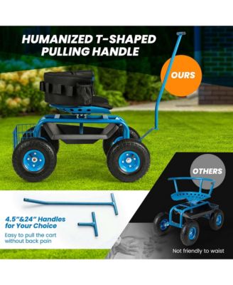 Rolling Garden Cart with Adjustable Height Workseat and Tool Storage