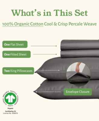 Sheets Set, Authentic 100% Organic Cotton Percale, Bed Sheet