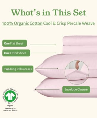 Sheets Set, Authentic 100% Organic Cotton Percale, Bed Sheet