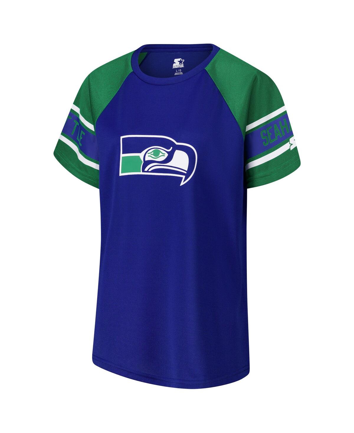 Starter Royal Seattle Seahawks 1st Rounder Color Block Raglan Top In Blue