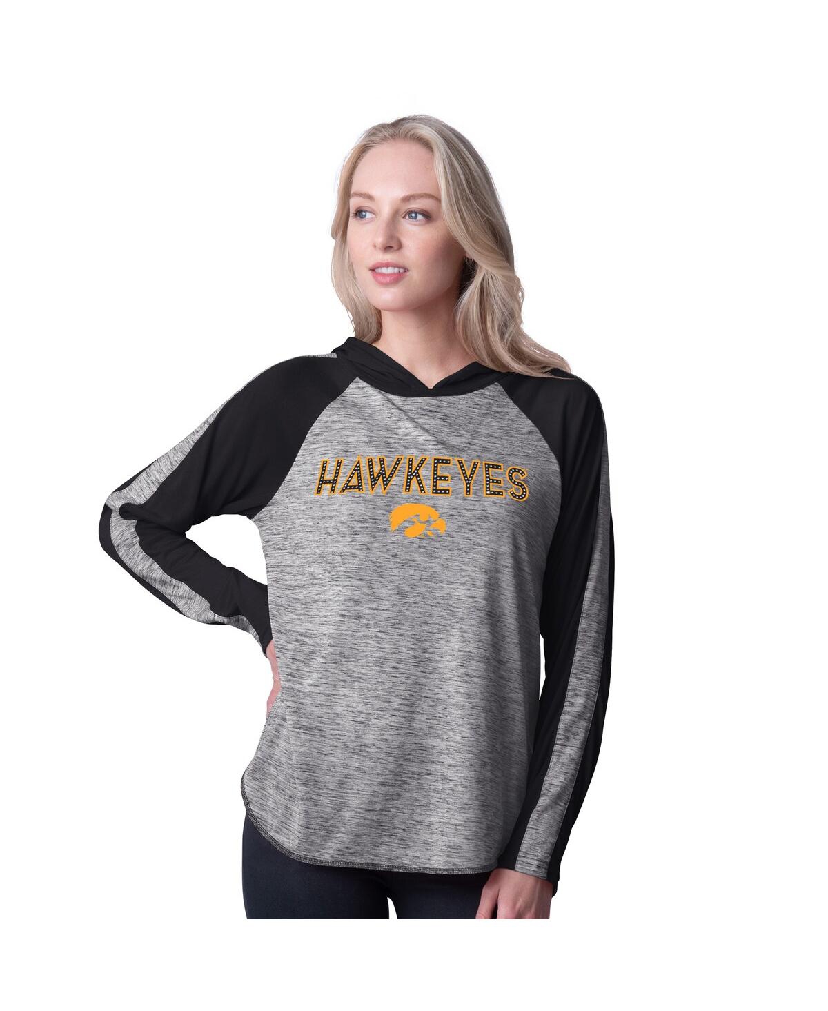 G-iii 4her By Carl Banks Women's Black Iowa Hawkeyes Underdog Bling Raglan Long Sleeve Hoodie T-shirt In Black