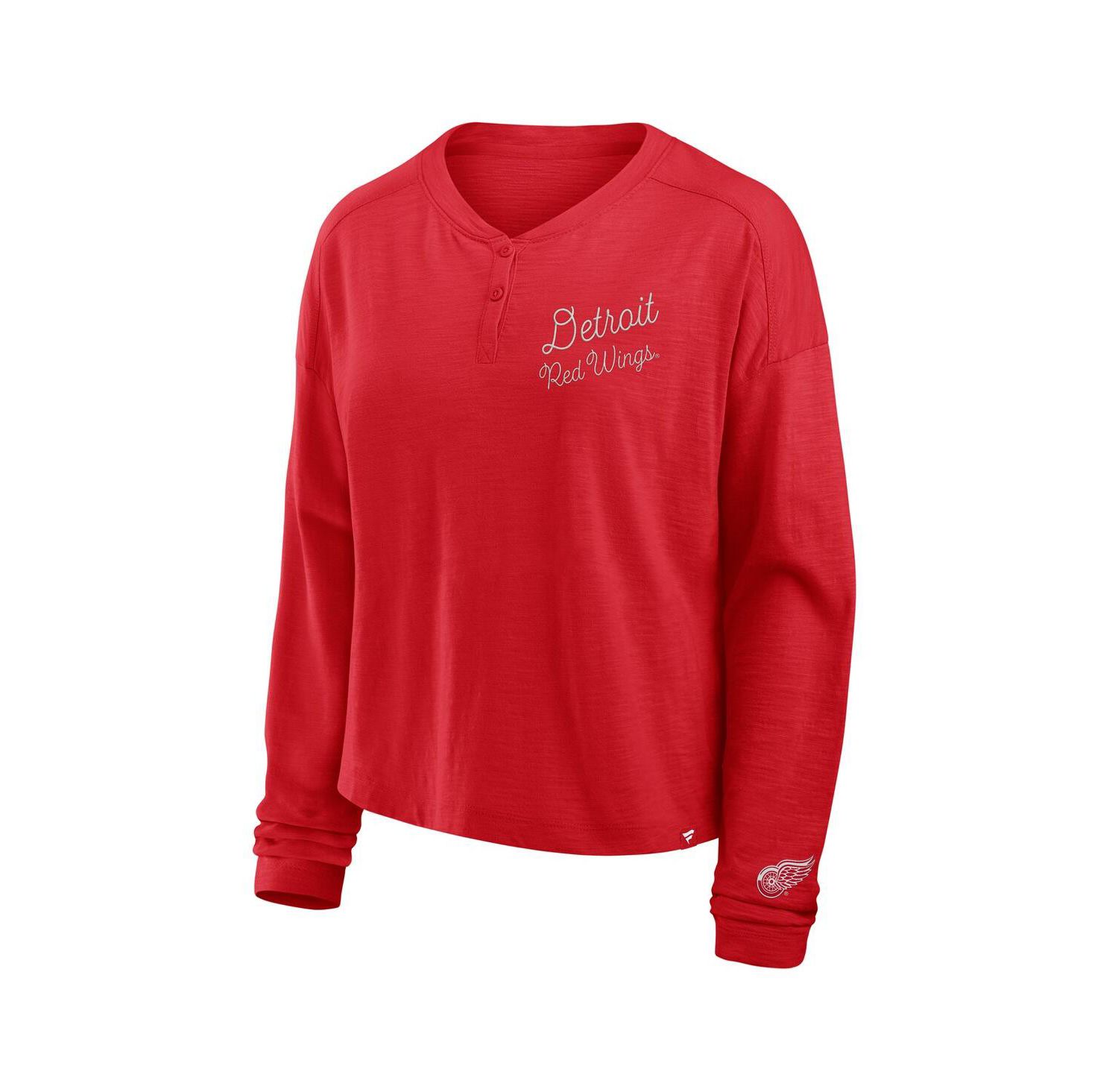 Women's Red Detroit Red Wings Oversized All Out Effort Long Sleeve Henley T-Shirt