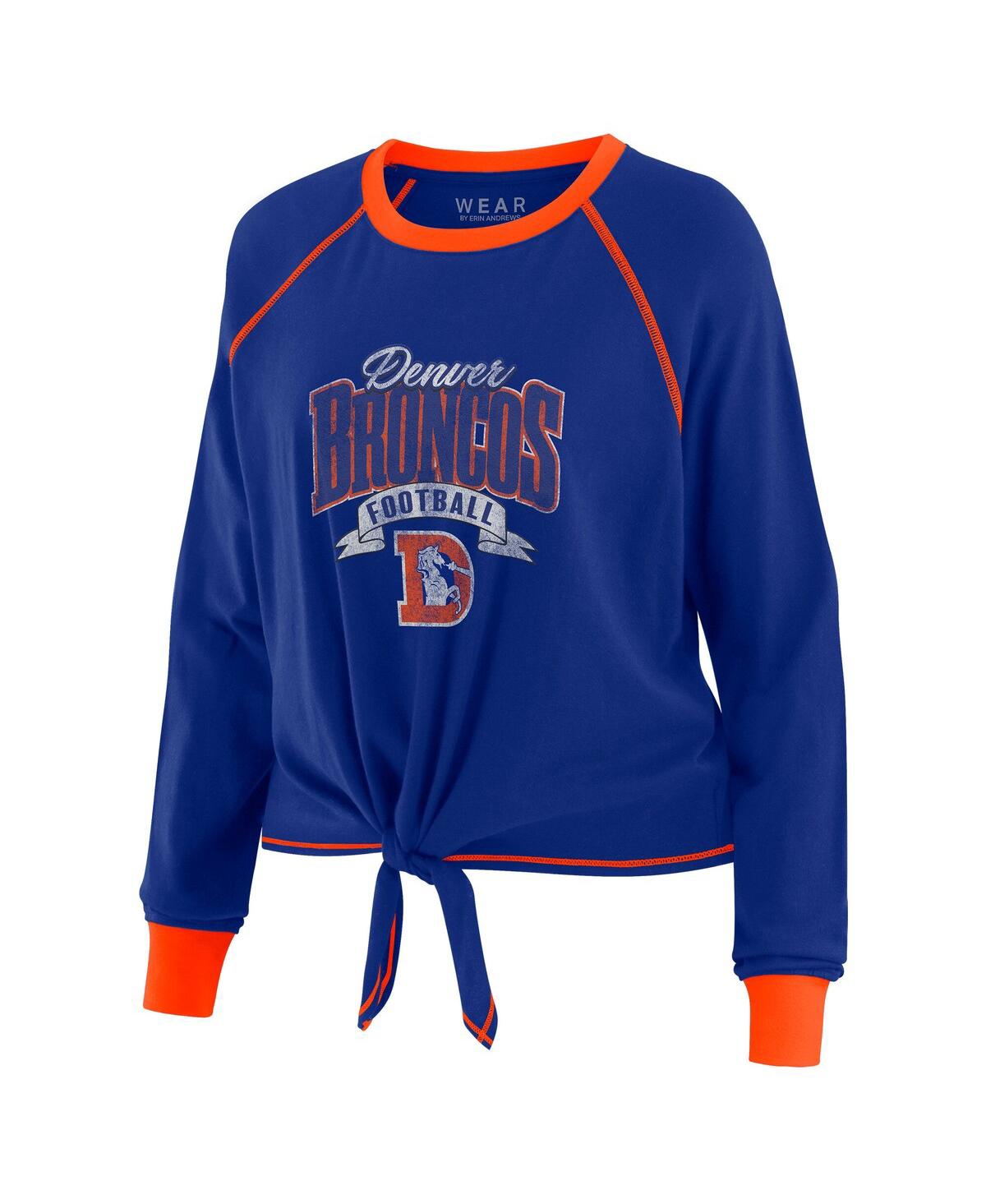 Wear By Erin Andrews Women's Royal/orange Denver Broncos Tie-front Long Sleeve Top In Blue