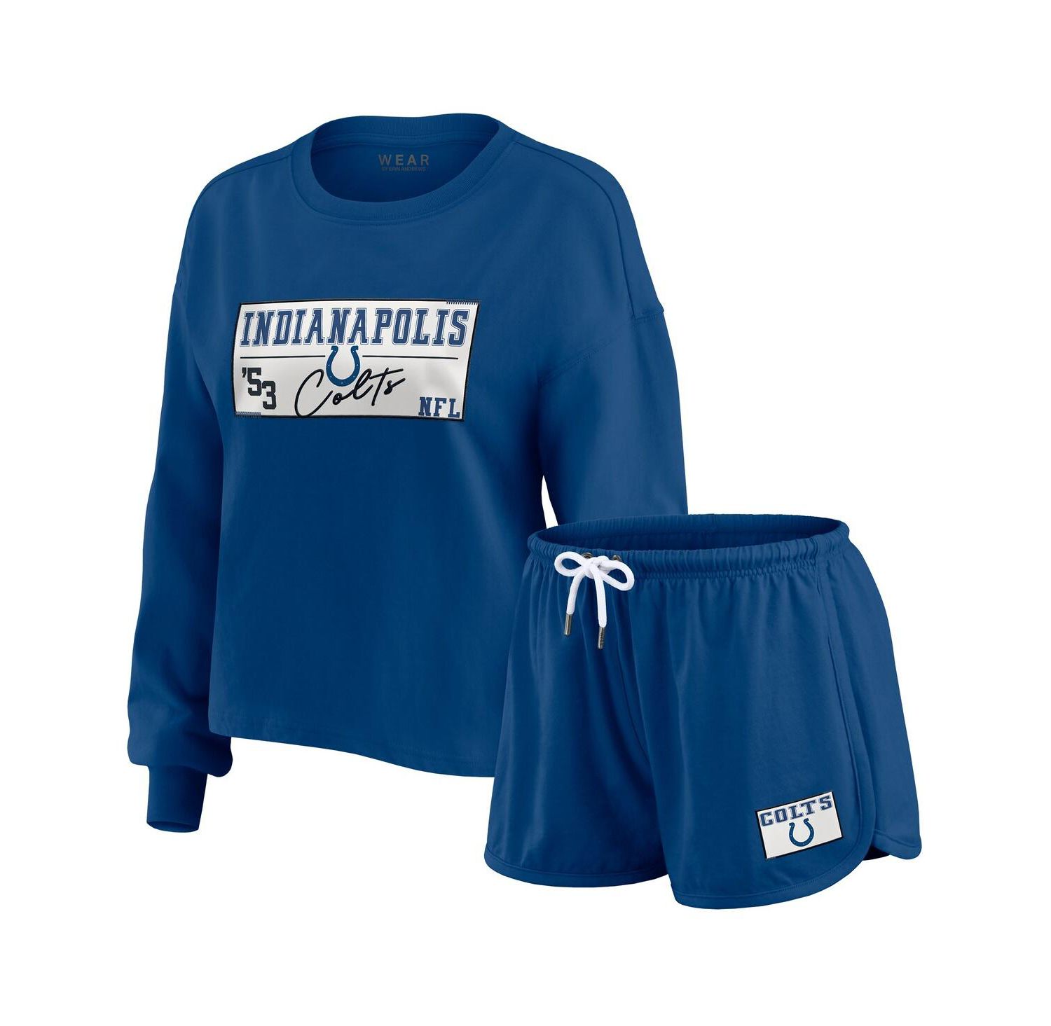 Women's 2-Piece Royal Indianapolis Colts Heavy Rugby Jersey Long Sleeve T-Shirt and Shorts Lounge Set