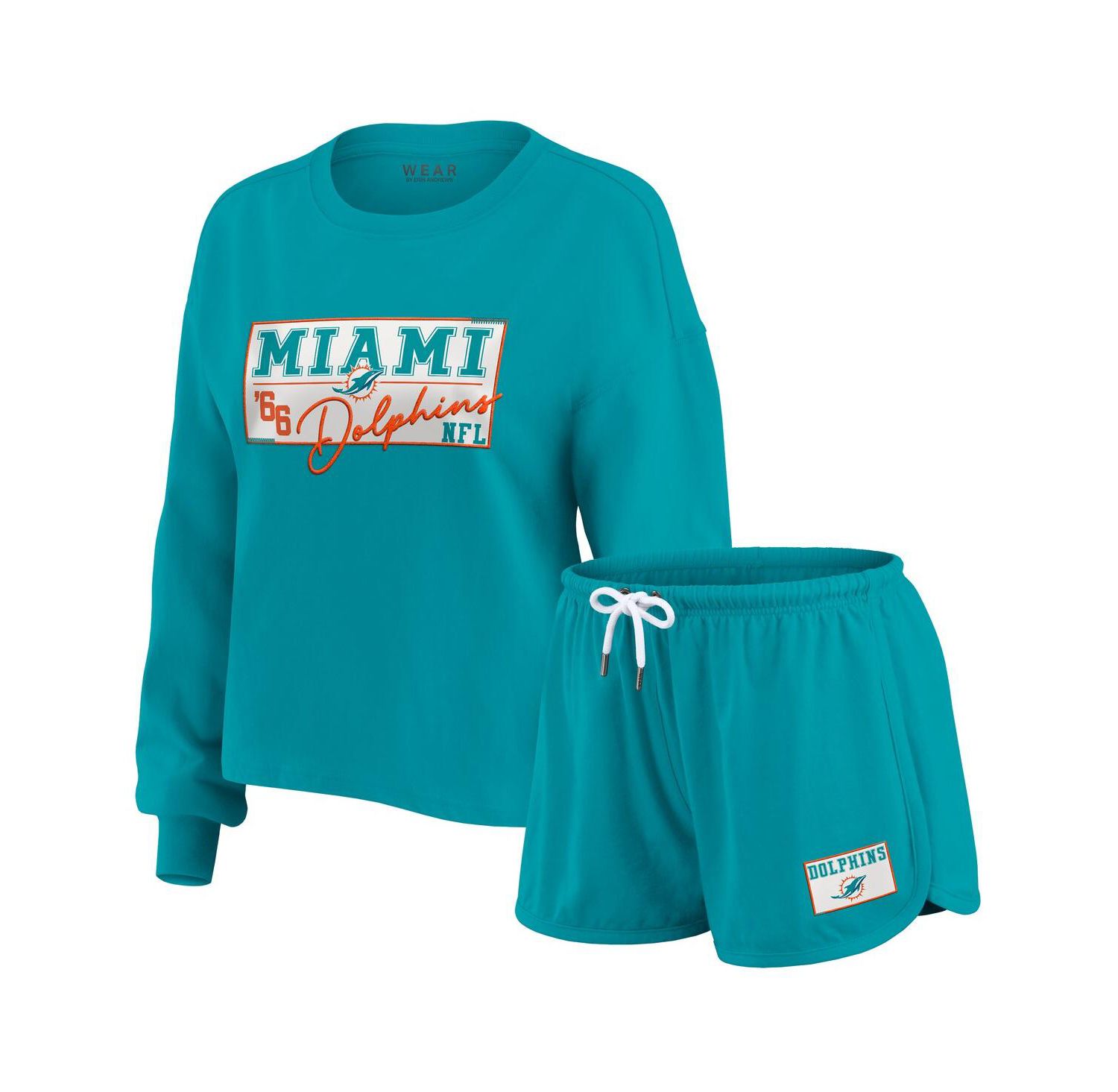 Women's 2-Piece Aqua Miami Dolphins Heavy Rugby Jersey Long Sleeve T-Shirt and Shorts Lounge Set