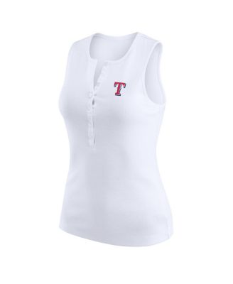 Women's White Texas Rangers Rib-Knit Henley Tank Top