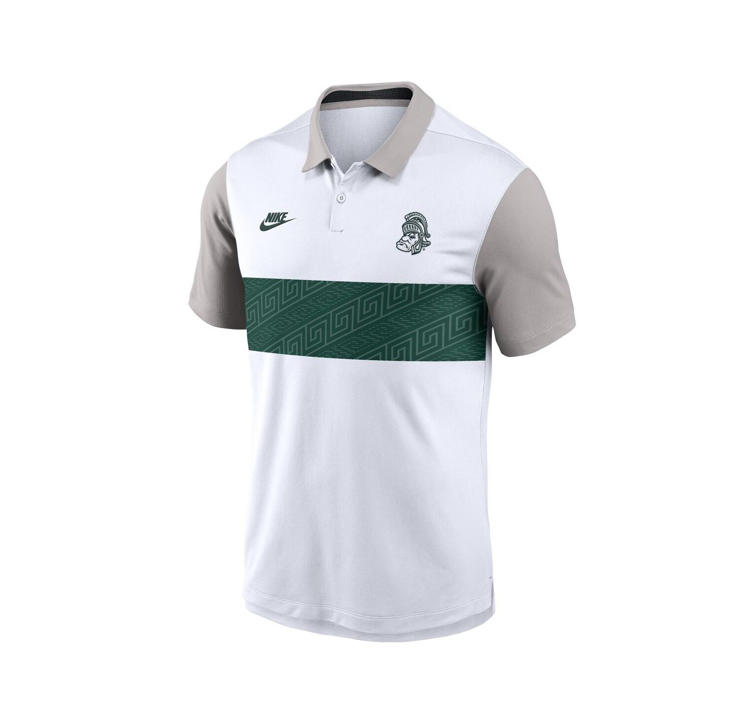 Men's White/Gray Michigan State Spartans Athletic Prep Legacy Logo Vapor Performance Polo Shirt
