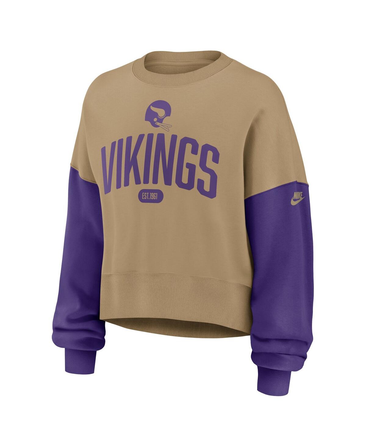 Nike Women's Tan Minnesota Vikings Oversized Rewind Pullover Sweatshirt In Brown