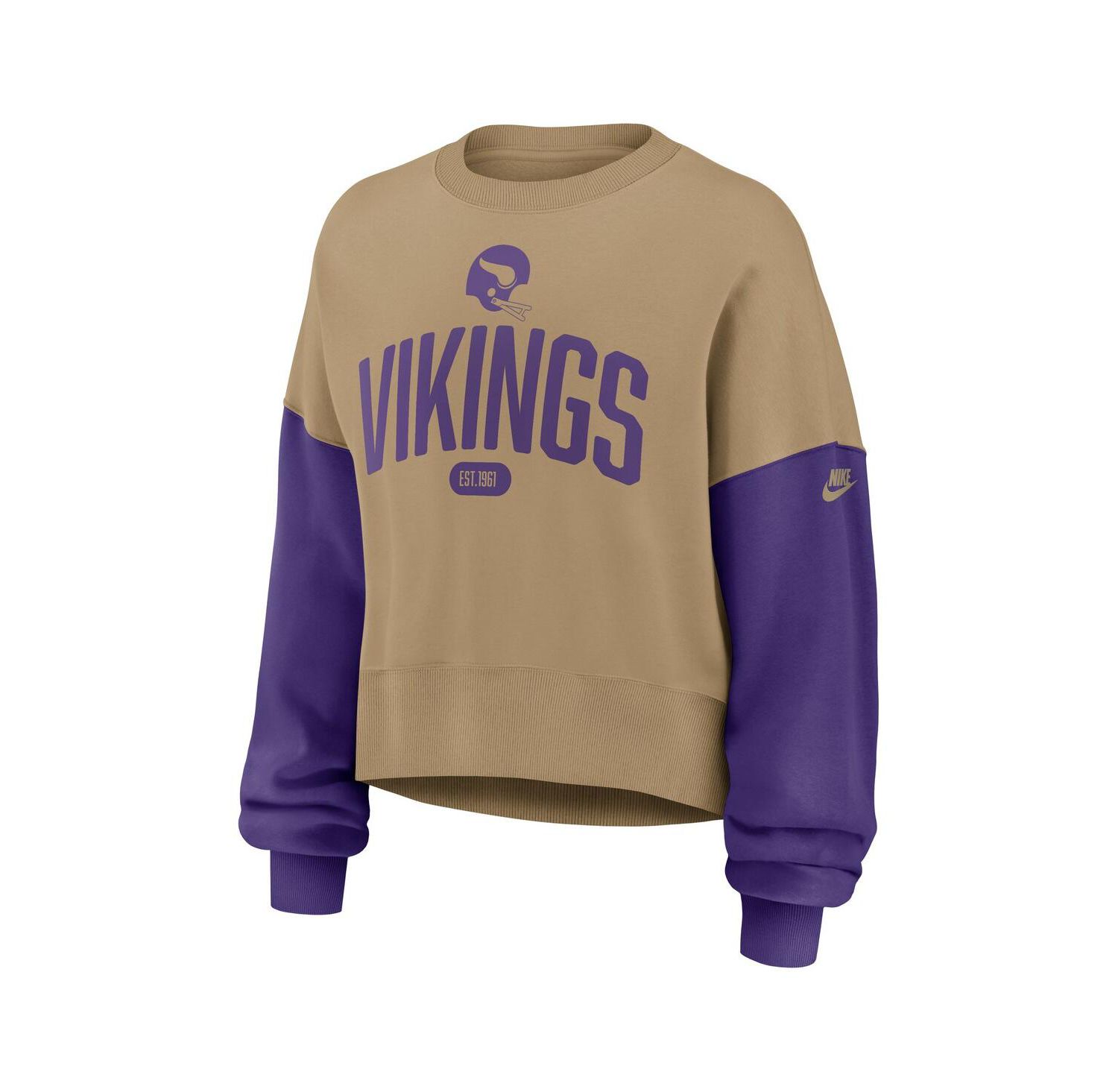 Women's Tan Minnesota Vikings Oversized Rewind Pullover Sweatshirt