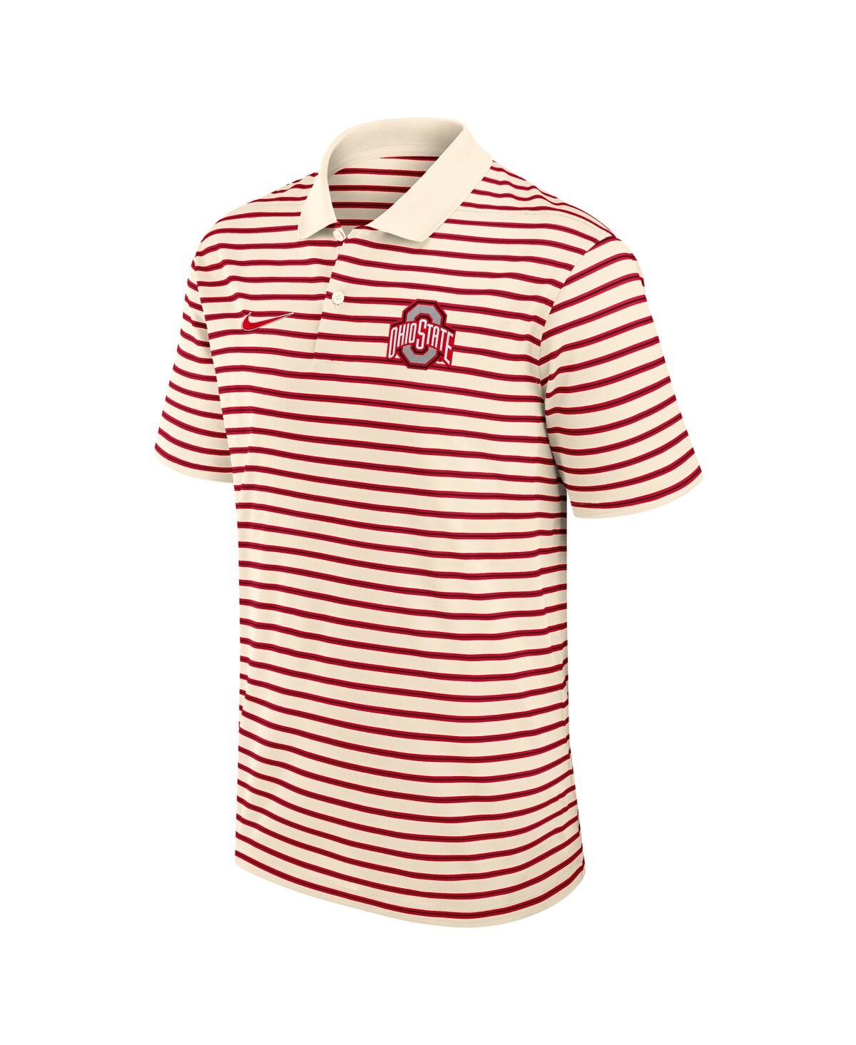 Nike Cream Ohio State Buckeyes Solid Foundation Striped Performance Polo In Red