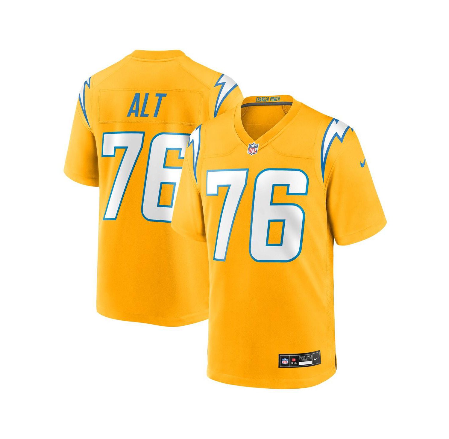 Men's Joe Alt Gold Los Angeles Chargers Alternate Charger Power Game Player Jersey