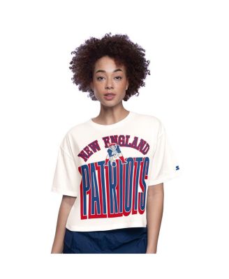 Starter - Women's White New England Patriots Throwback Play the Ball Boxy Cropped T-Shirt