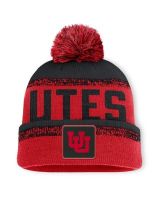 Fanatics - Men's Red/Black Utah Utes Thrive Cuffed with Pom Knit Hat