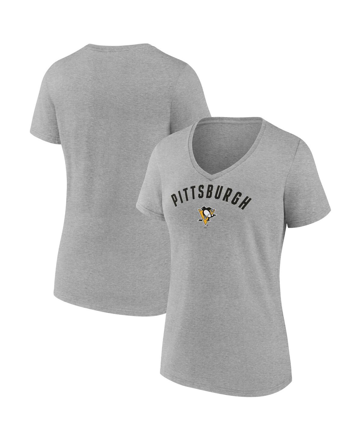 Fanatics Women's Gray Pittsburgh Penguins V-neck T-shirt In Gray