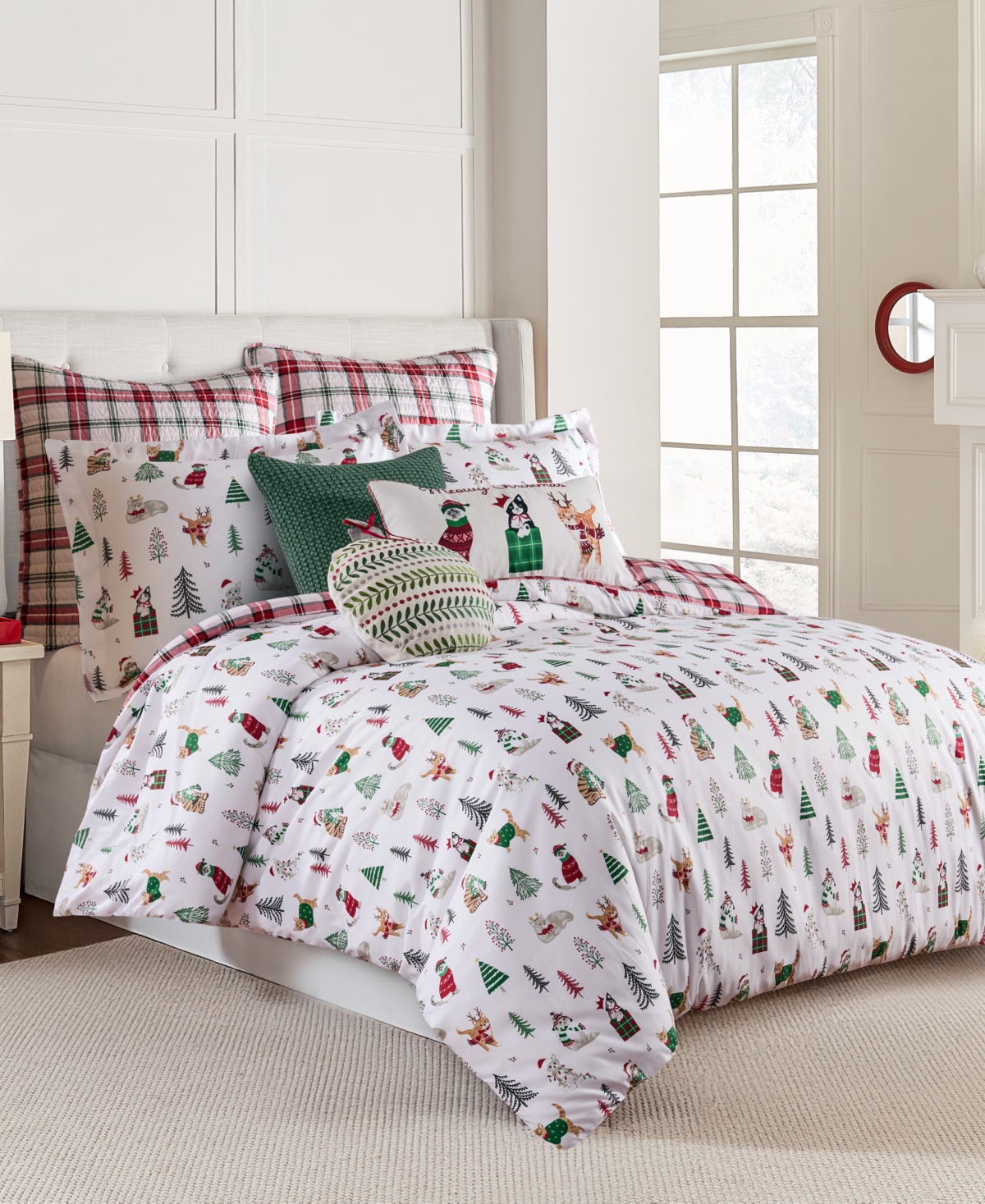 Levtex Home Meowy Christmas Reversible 2-pc. Duvet Cover Set, Twin In White