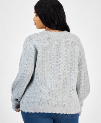 Trendy Plus Size Scalloped-Edge Pointelle Sweater, Macy's Exclusive