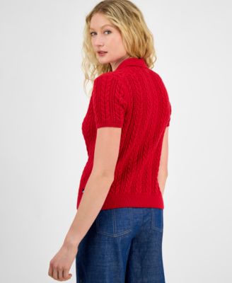 Nautica Women's Cotton Polo Cable-Knit Sweater 