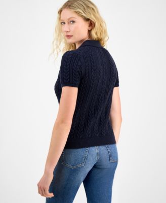 Women's Cotton Polo Cable-Knit Sweater 