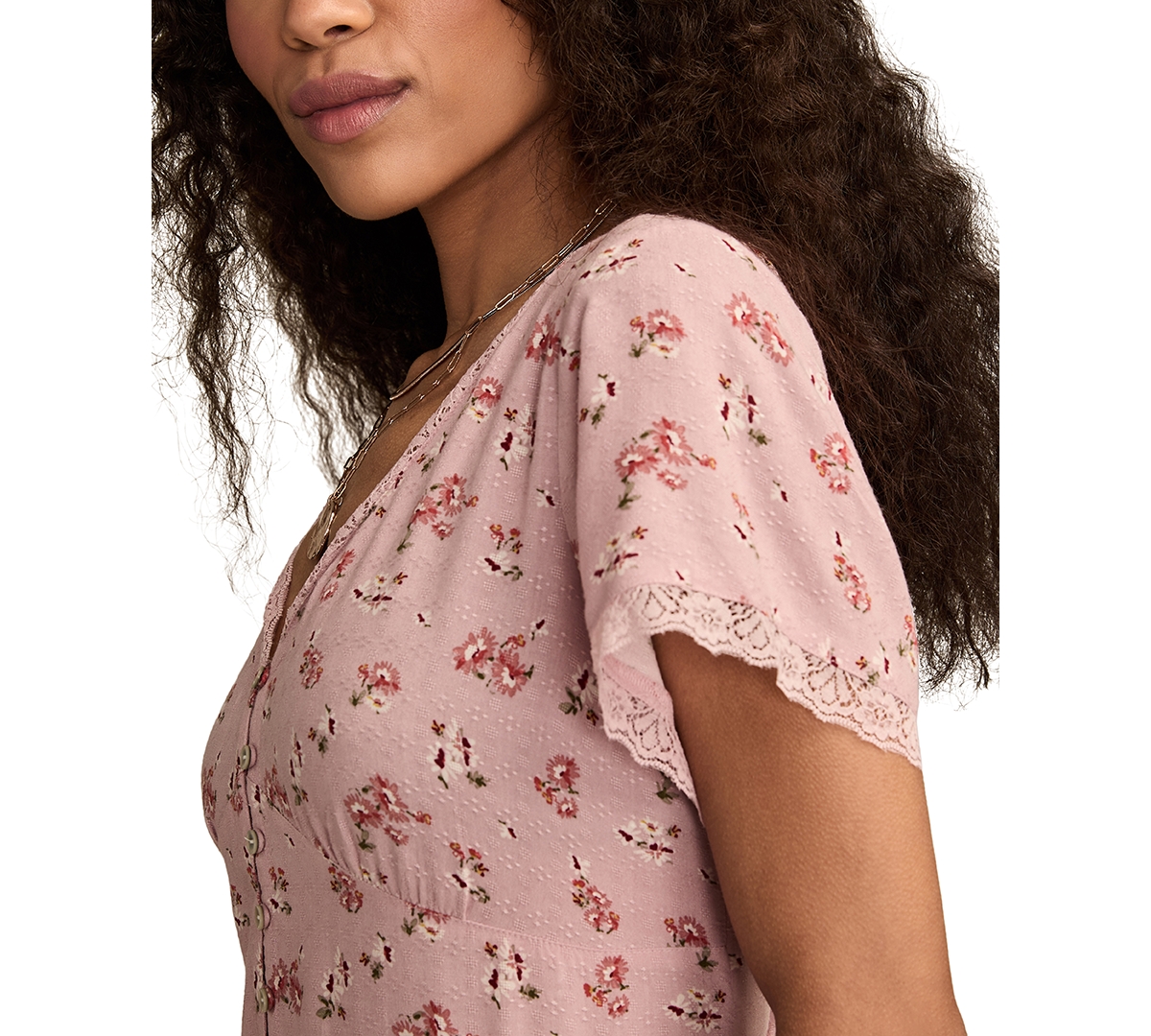 Lucky Brand Simone Floral Lace Trim Midi Dress In Multi