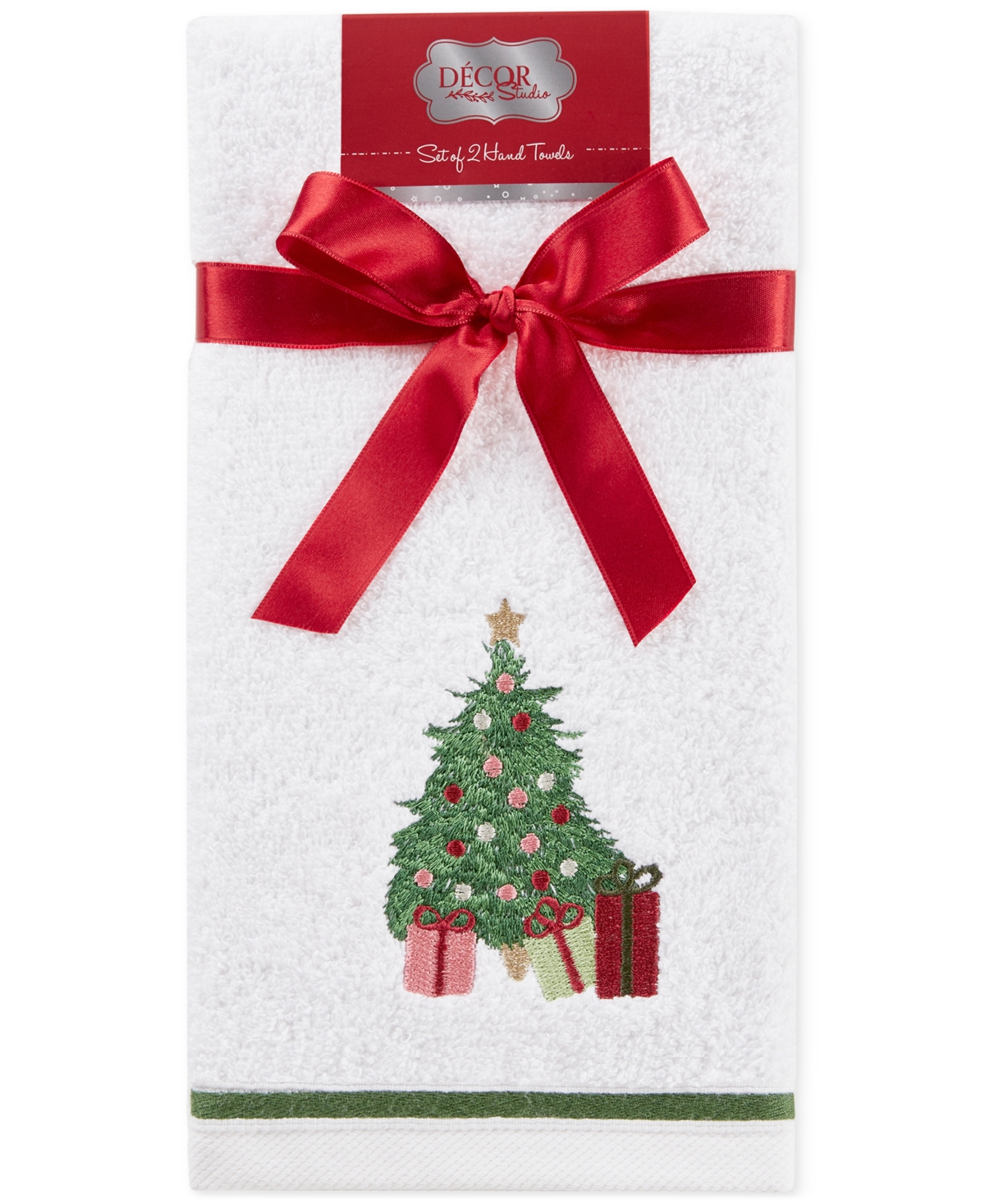 Decor Studio Holiday Christmas Tree Turkish Cotton 2-pc. Hand Towel Set, 16" X 28" In White