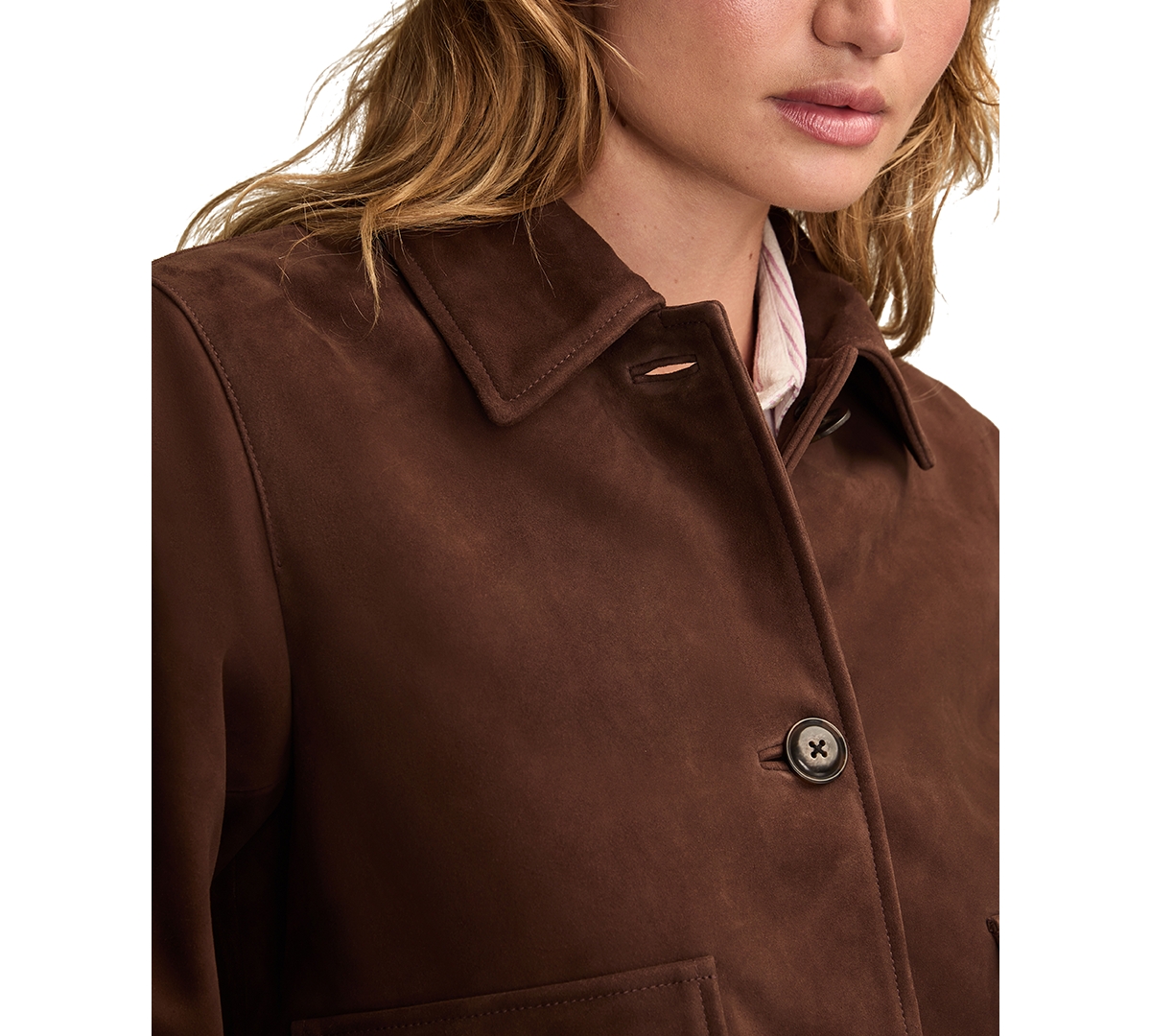 Lucky Brand Button Front Suede Jacket In Brown