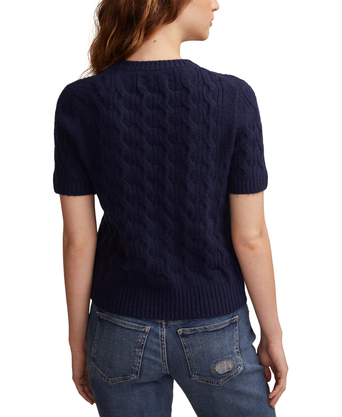 Lucky Brand Cloud Soft Cable Stitch Short Sleeve Sweater In Blue