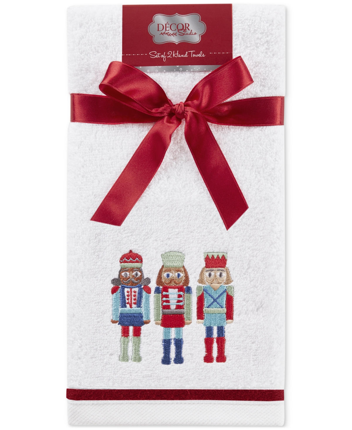 Decor Studio Holiday Nutcrackers Turkish Cotton 2-pc. Hand Towel Set, 16" X 28" In White