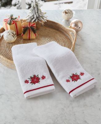 Décor Studio - Holiday Poinsettias Turkish Cotton 2-Pc. Hand Towel Set, 16" x 28"