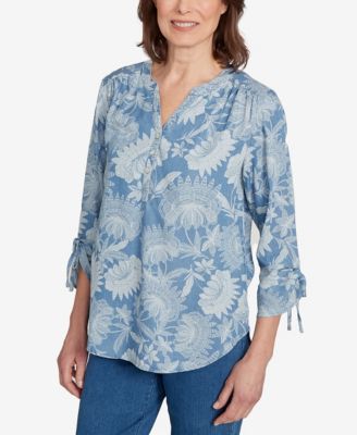 Women's Classic Floral Monotone Lyocell Henley Top