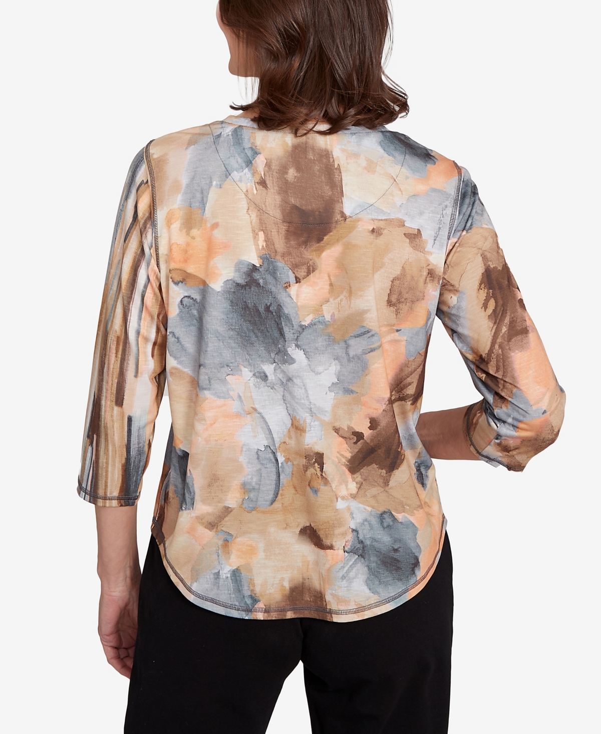 Alfred Dunner Plus Size Classic Spliced Floral Stripe Crew Neck Top In Multi