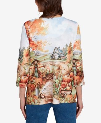 Women's Classic Farm Landscape Harvest Floral Top