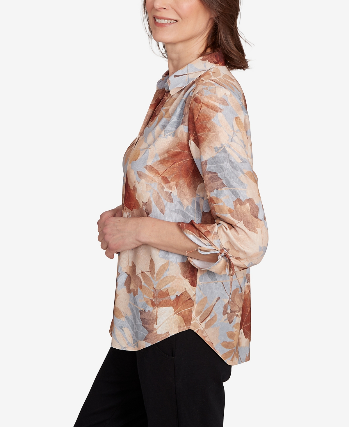 Alfred Dunner Women's Classic Textured Leaf Button Front Top