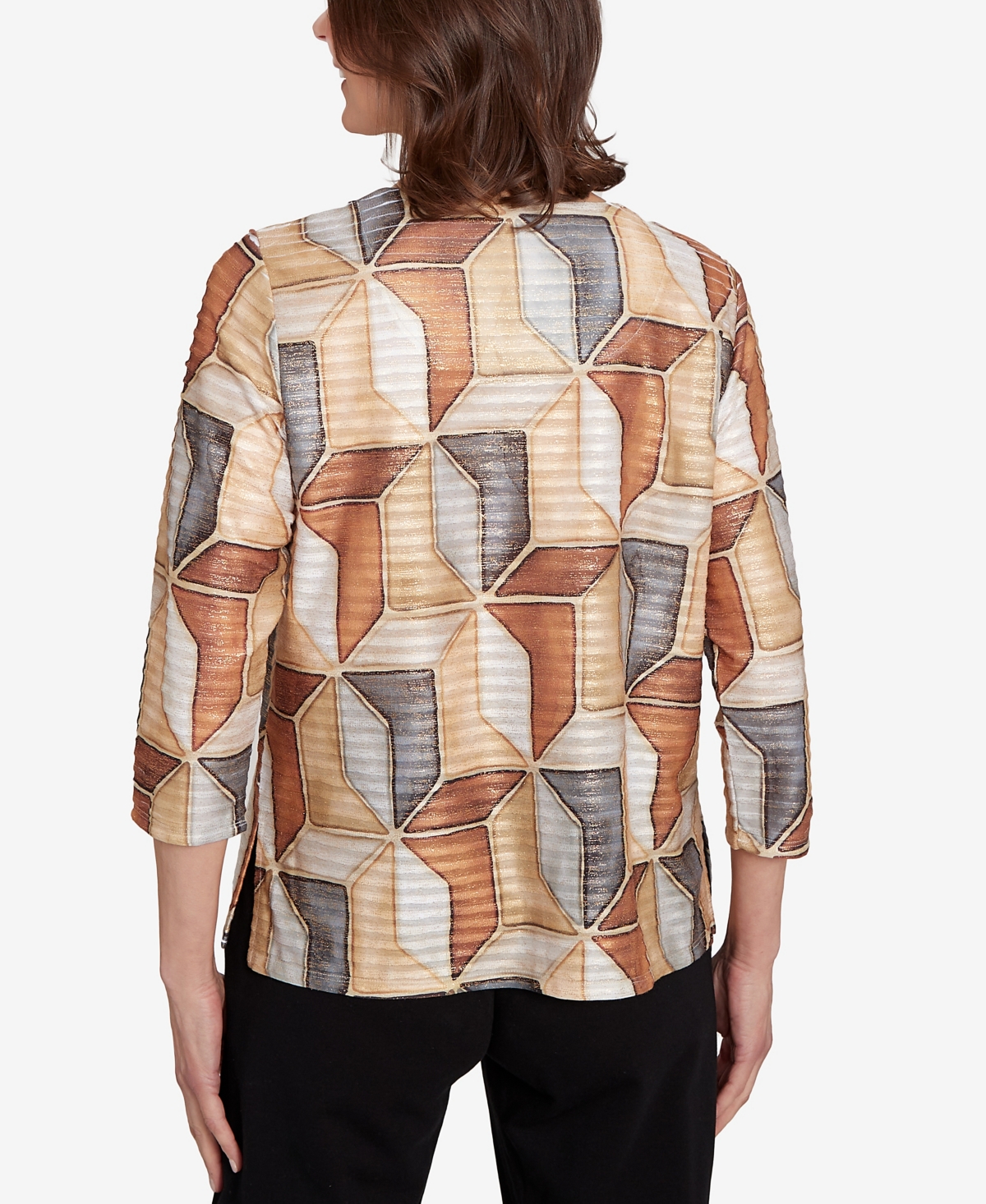 Alfred Dunner Plus Size Classic Stained Glass Square Neck Top In Multi