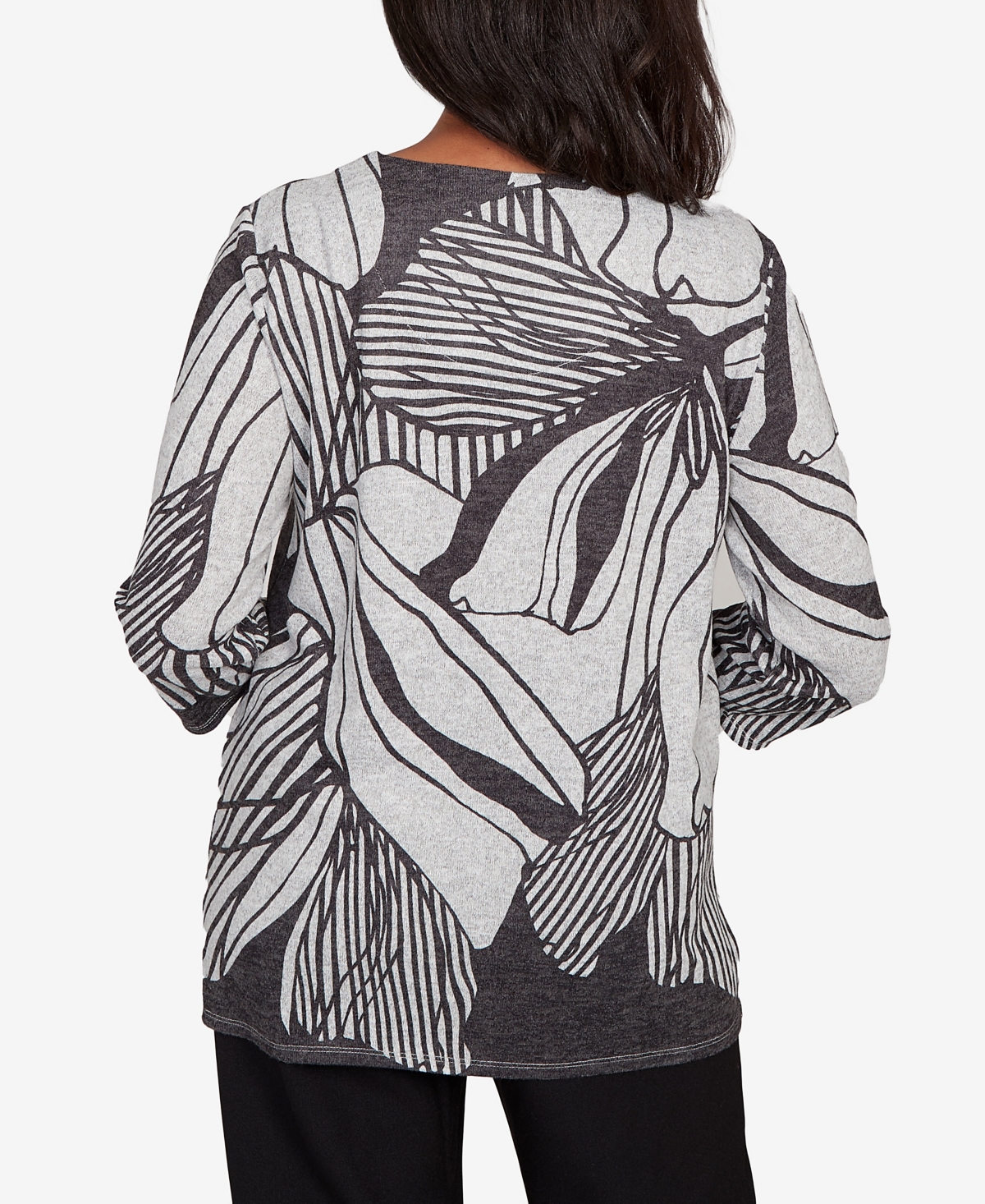 Alfred Dunner Women's Classic Abstract Floral Stripe V-neck Top In Multi