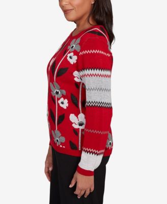 Women's Classic Vertical Flower Zig Zag Long Sleeves Sweater