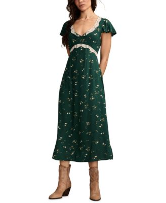 Women's Floral-Print Lace-Trim Slip Dress