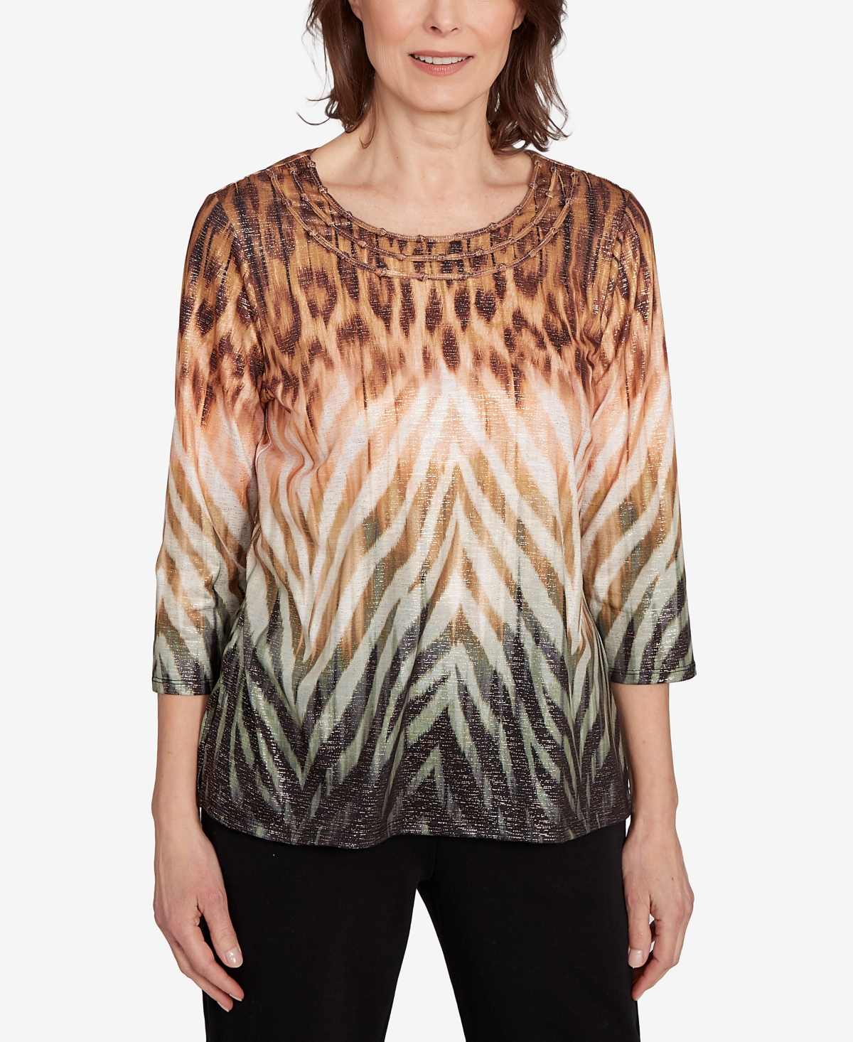 Alfred Dunner Women's Classic Ombre Animal Skin Three Quarter Sleeve Top
