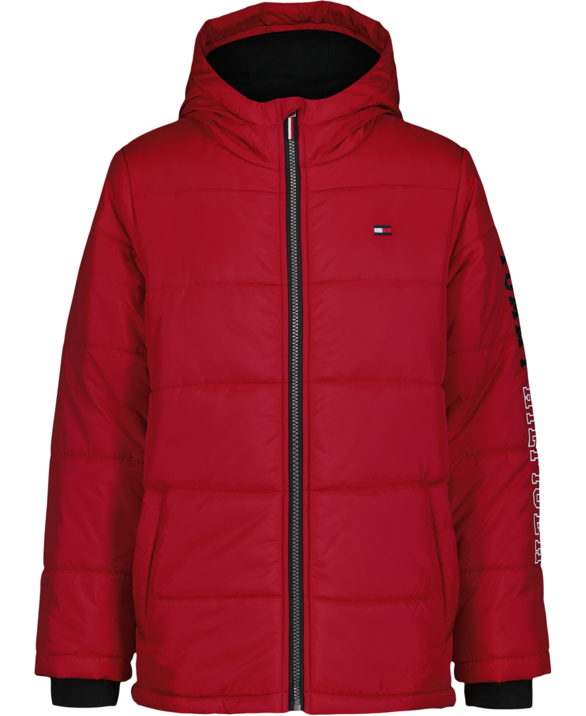 Tommy Hilfiger Big Boys Sleeve Logo Full Zip Puffer Jacket In Red