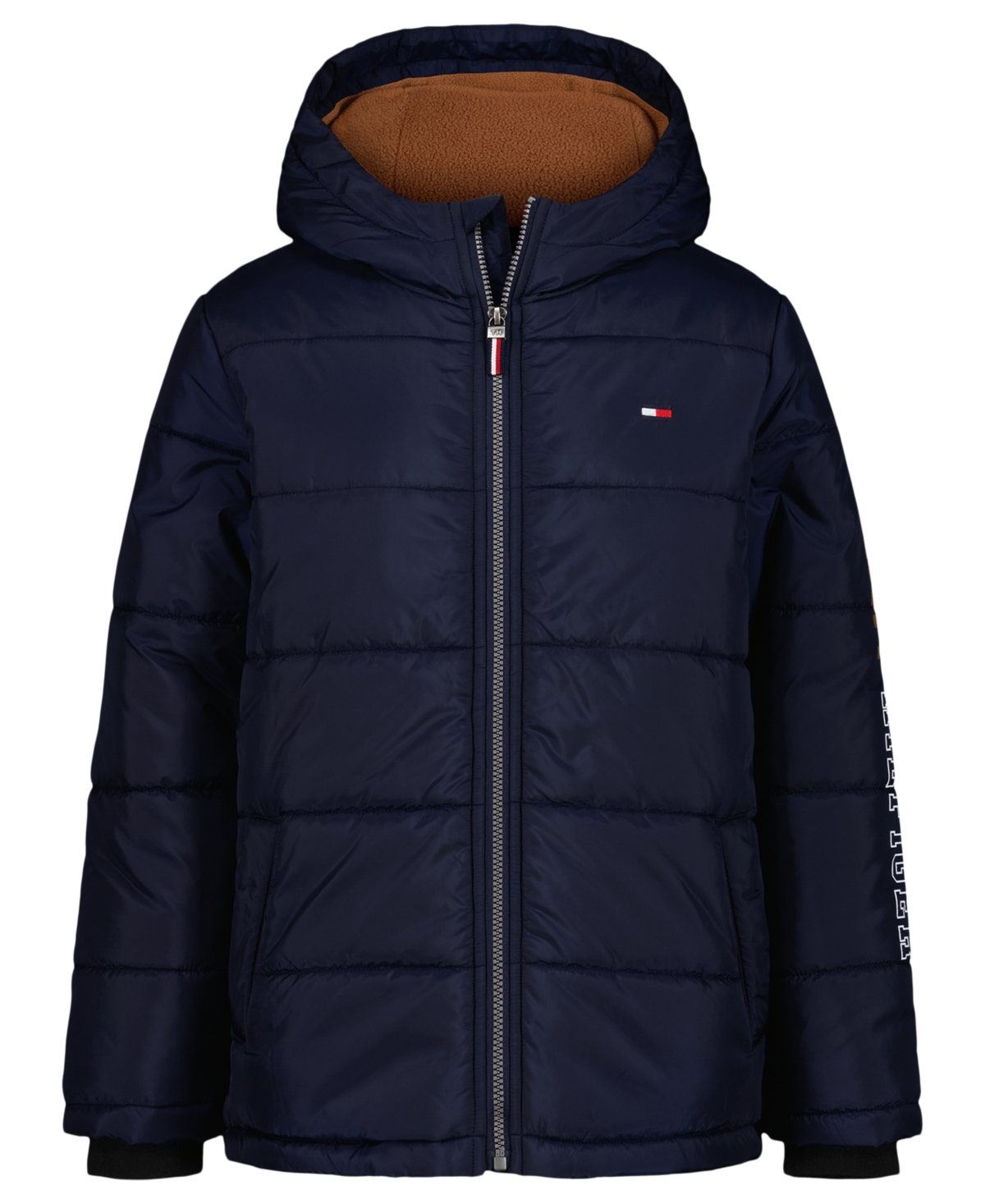 Tommy Hilfiger Big Boys Sleeve Logo Full Zip Puffer Jacket In Blue