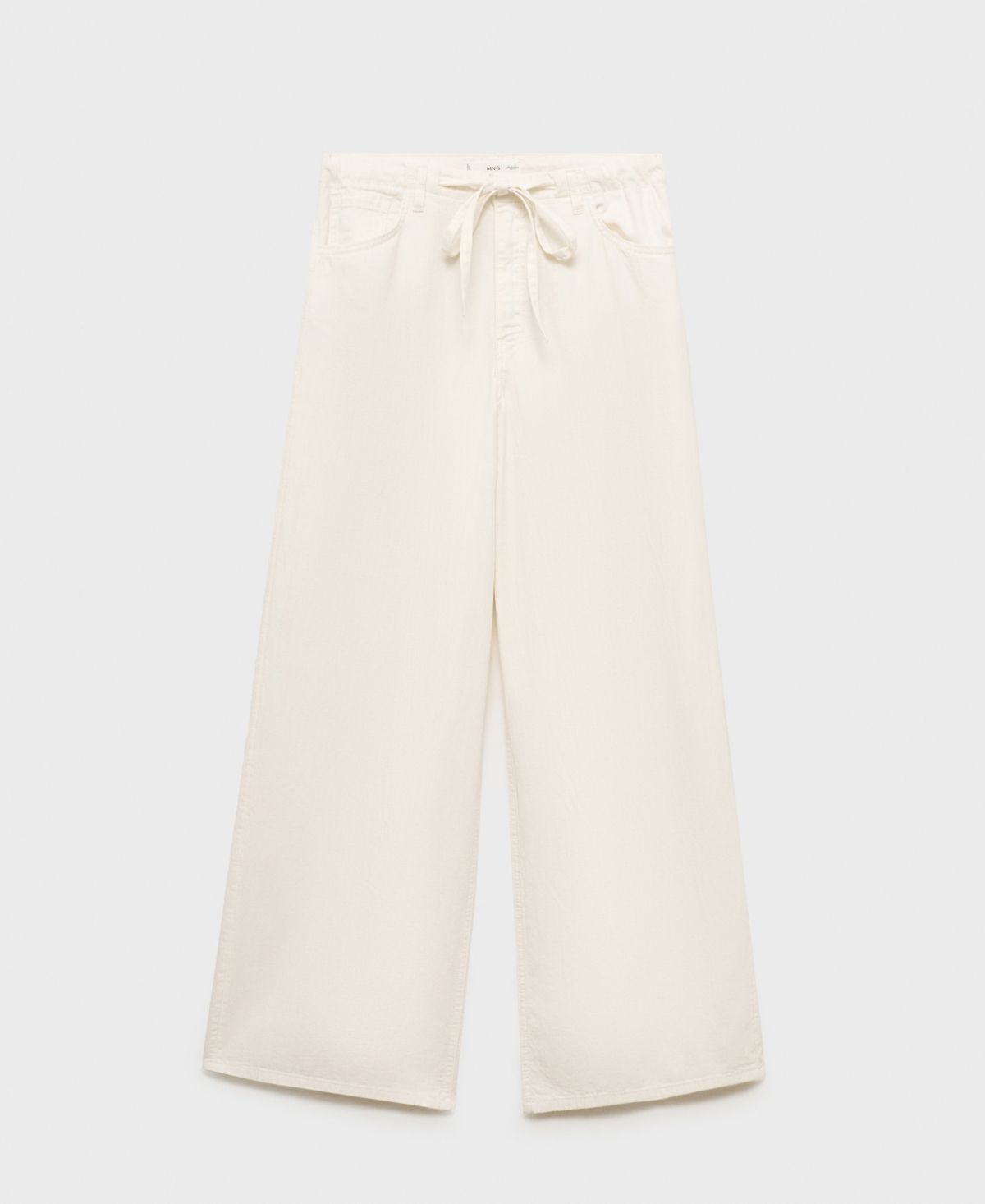 Mango Wide-leg Denim Trousers With Belt Ecru In Neutral