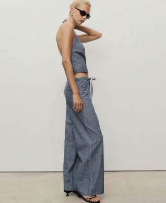 Women's Belted Wide Leg Denim Pants