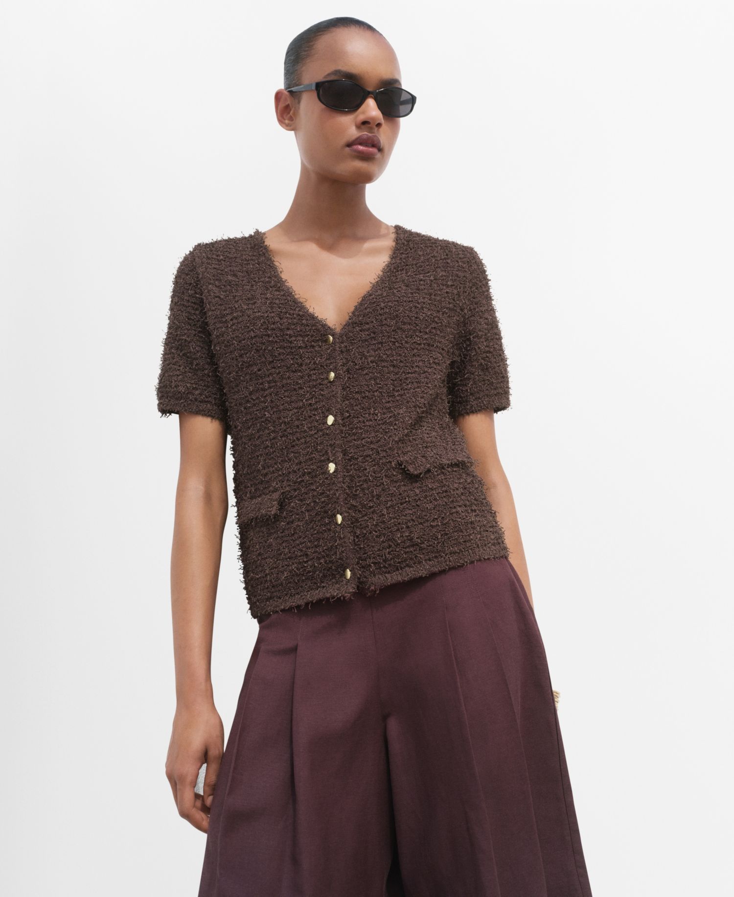 Women's Short-Sleeved Boucle Cardigan